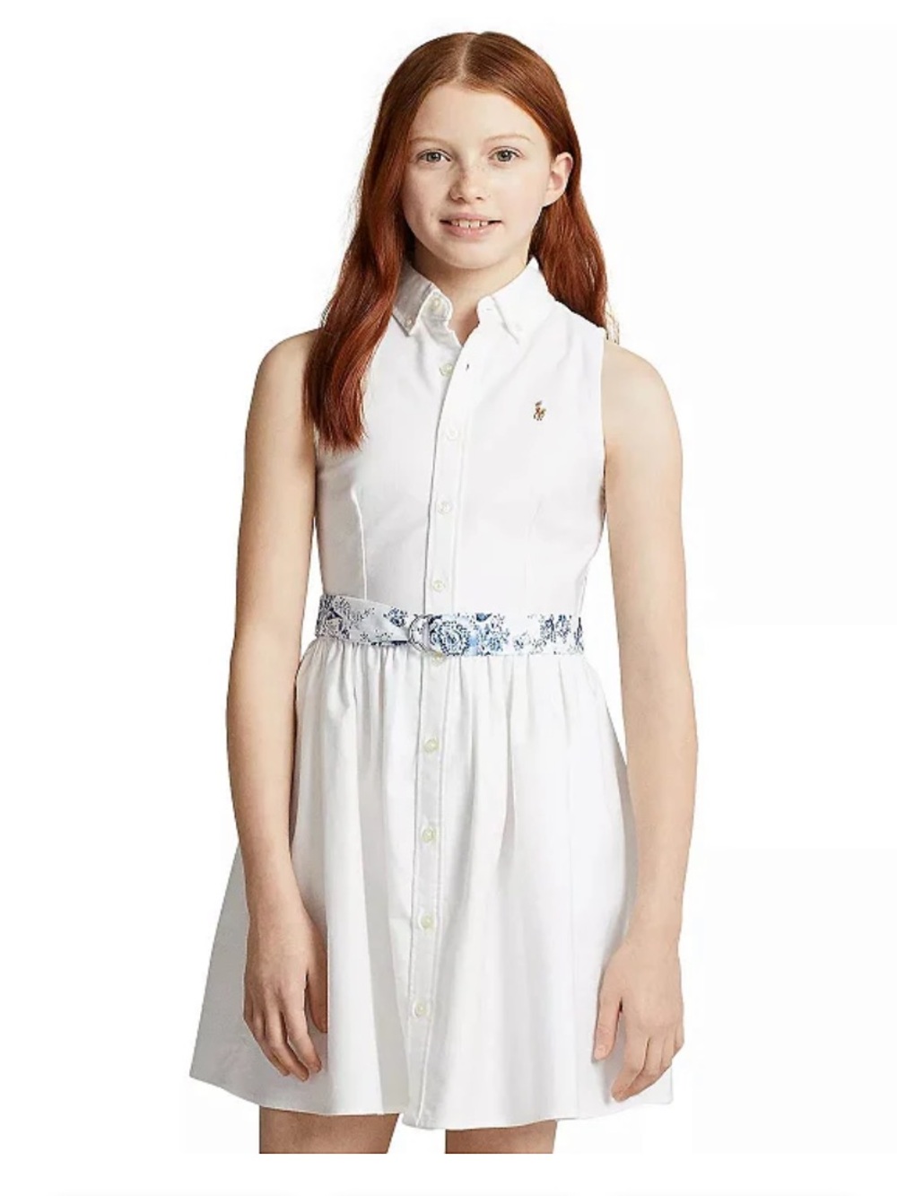 Ralph Lauren White Sleeveless Button-Front Polo Dress with Embroidered Pony